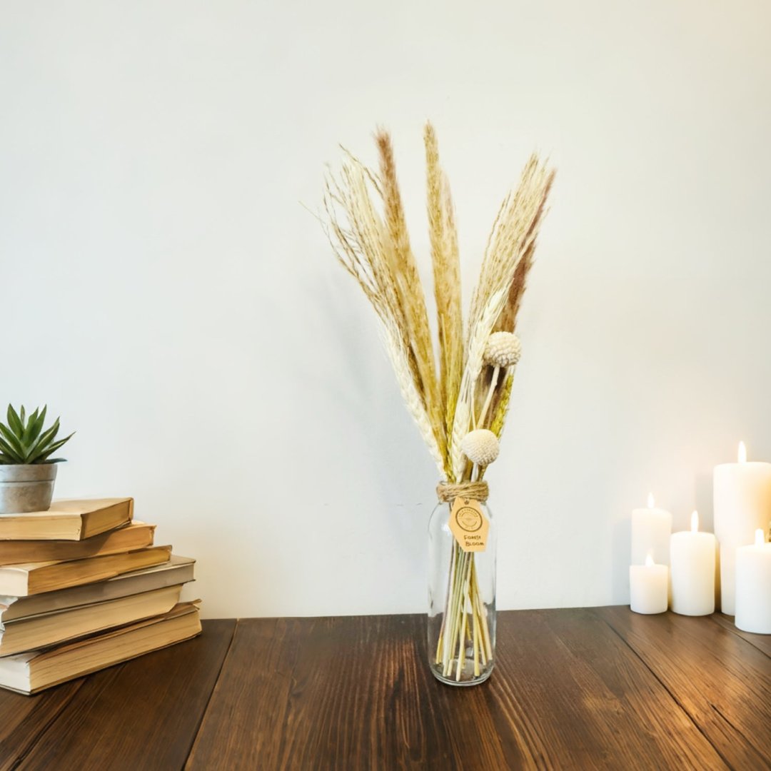 Dried flowers in a Ruth bottle